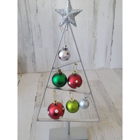 Silver Tree frame ball ornament glitter Xmas Decor figure - Picture 8 of 12